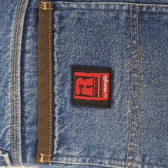 Y2K Riggs Workwear by Wrangler dura smiled Med wash loose fit tapered jeans42/32 - Picture 5 of 9